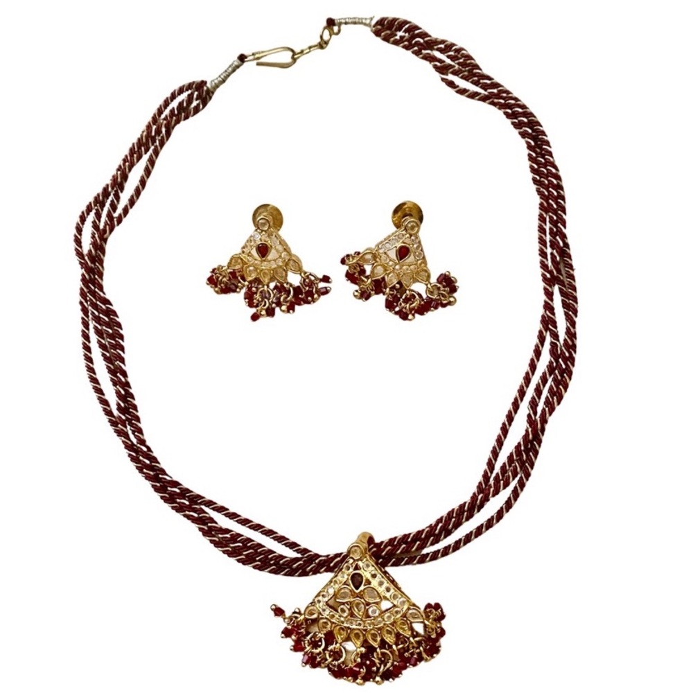 Red Indian Gold Polki Necklace Set